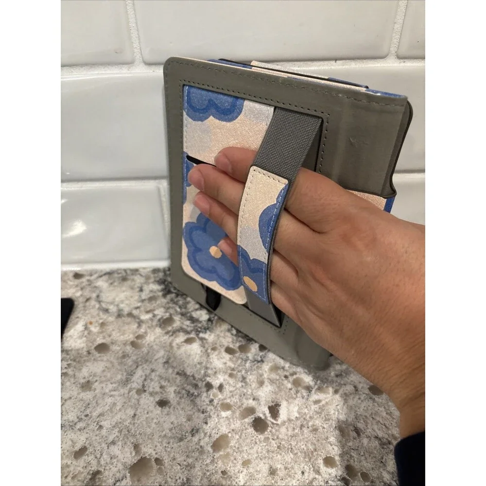 Kindle Case New‎ Blue Flowers with Hands Strap and Stand for Paperwhite